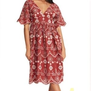 BB Dakota Red and White Patterned Midi Dress